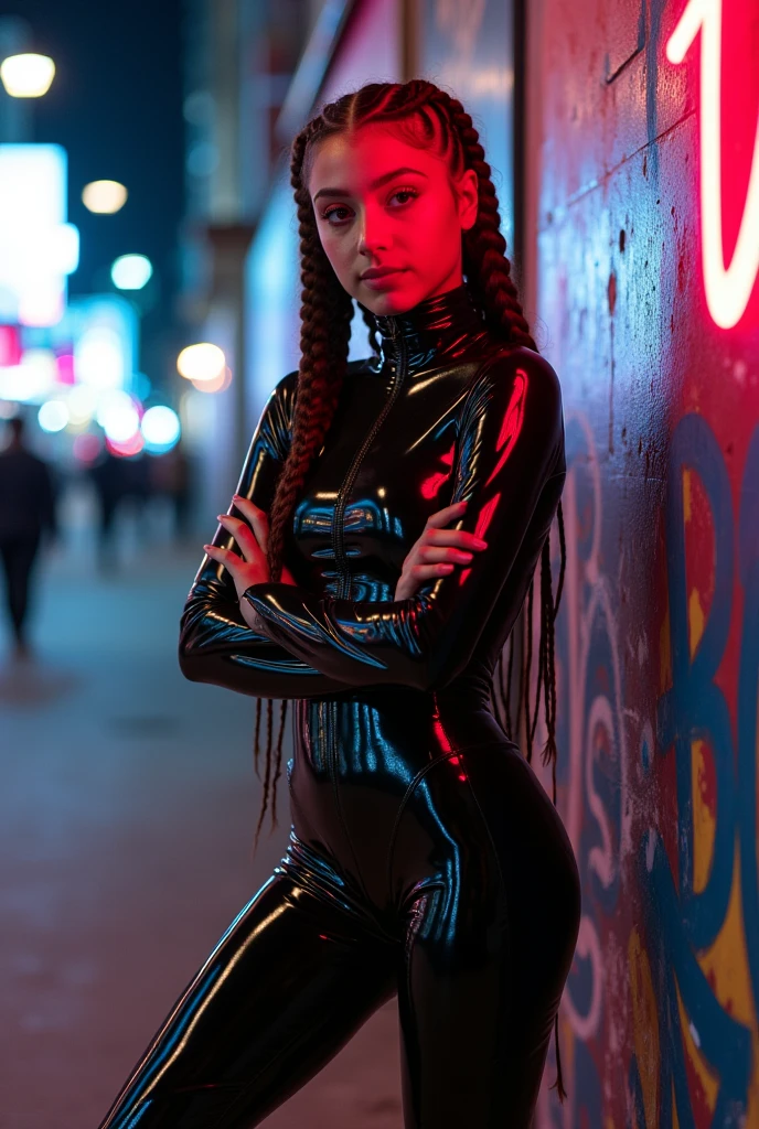 Teen girl in latex catsuit