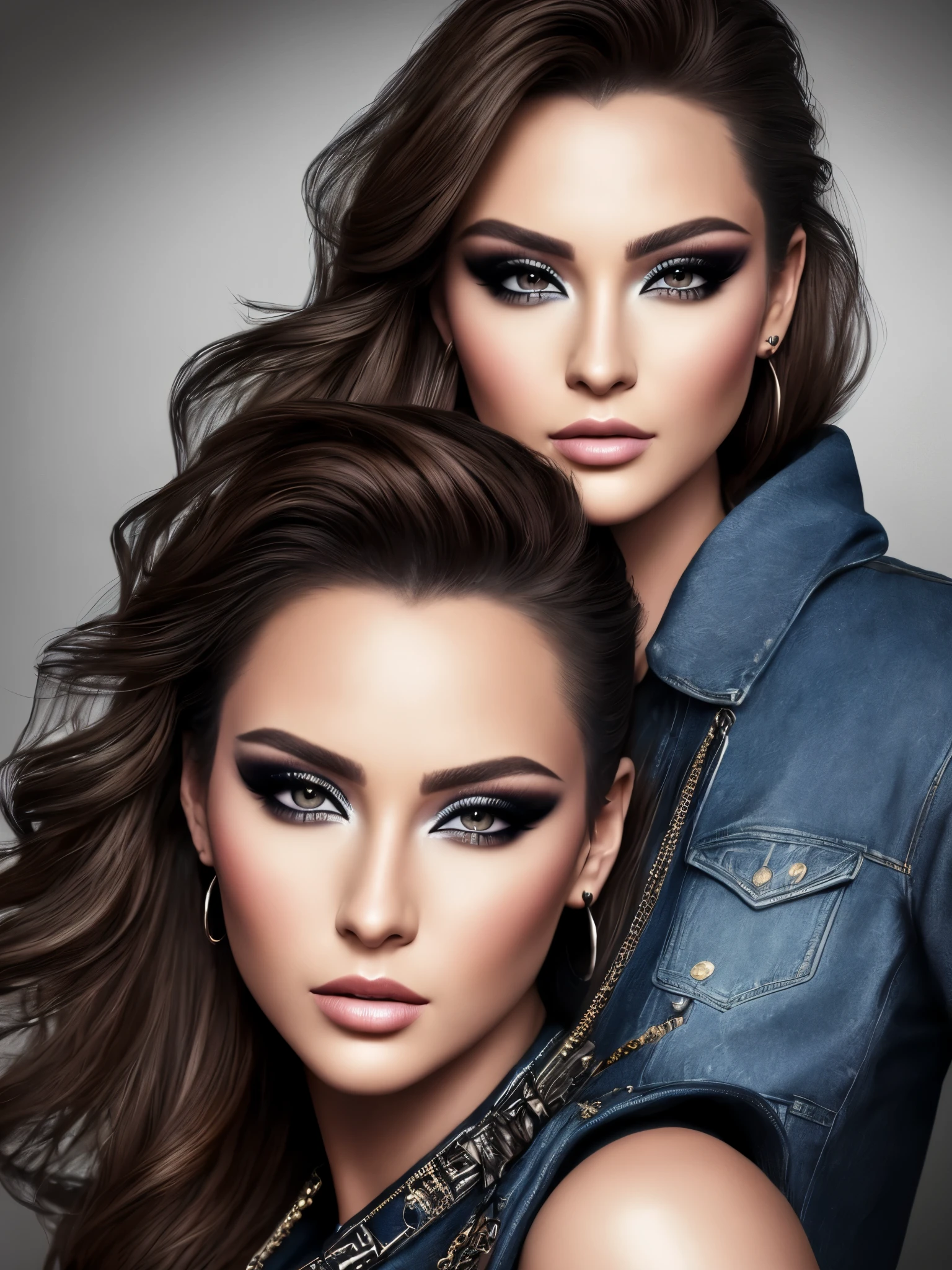 Makeup artists do makeup for celebrities,(Masterpiece:1.2), Best Quality, Masterpiece, hight resolution, Original, extremely detailed wallpaper, perfect lighting,(extremely detailed CGI:1.2),denim jumpsuit with thin straps, Photorealistic, photo, Masterpiece, Realistic, Reality, photo realism, High contrast, photorealistic digital art is trending on Artstation 8k HD HD,