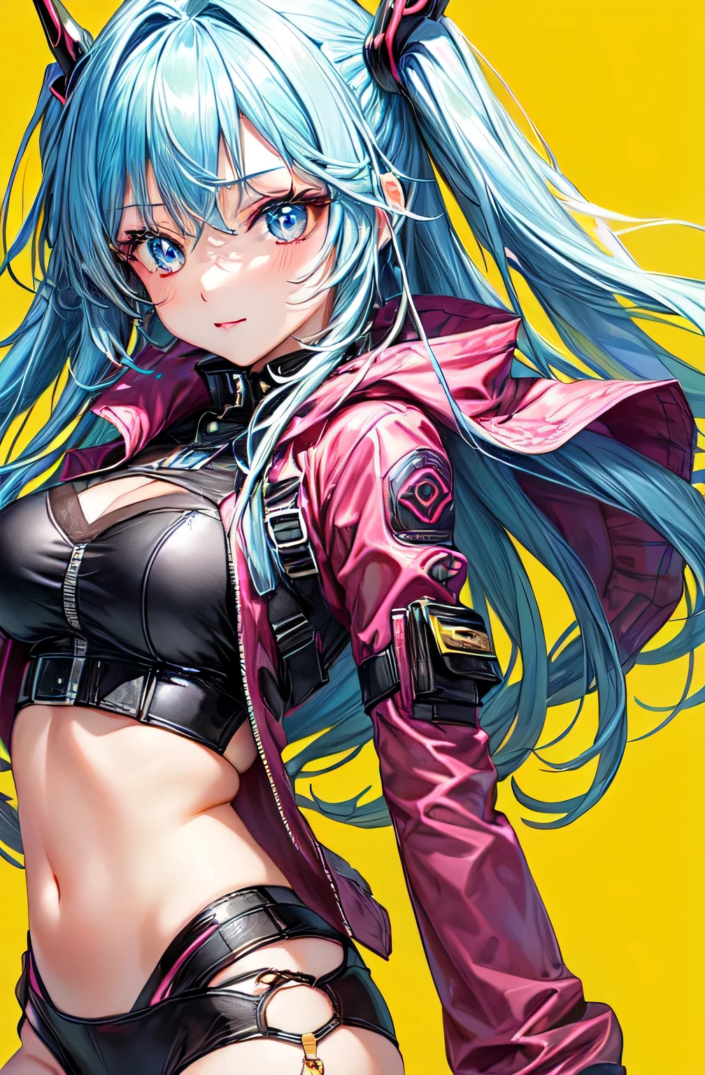 Vivid color Neon Cyber Beautiful girl Anime