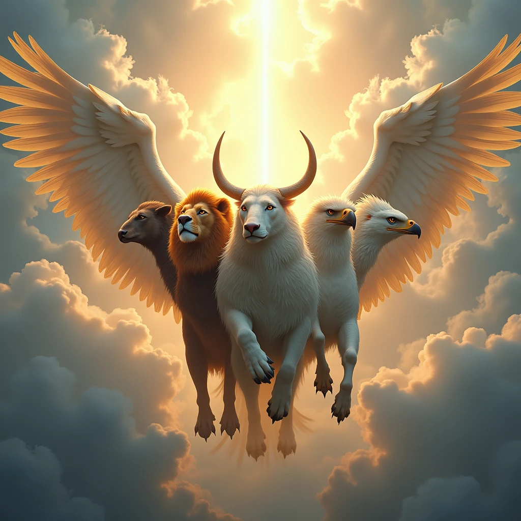 Ezekiel describes these beings as having four faces - a man's face, one of lion, one of a bull and one of an eagle - and also four wings