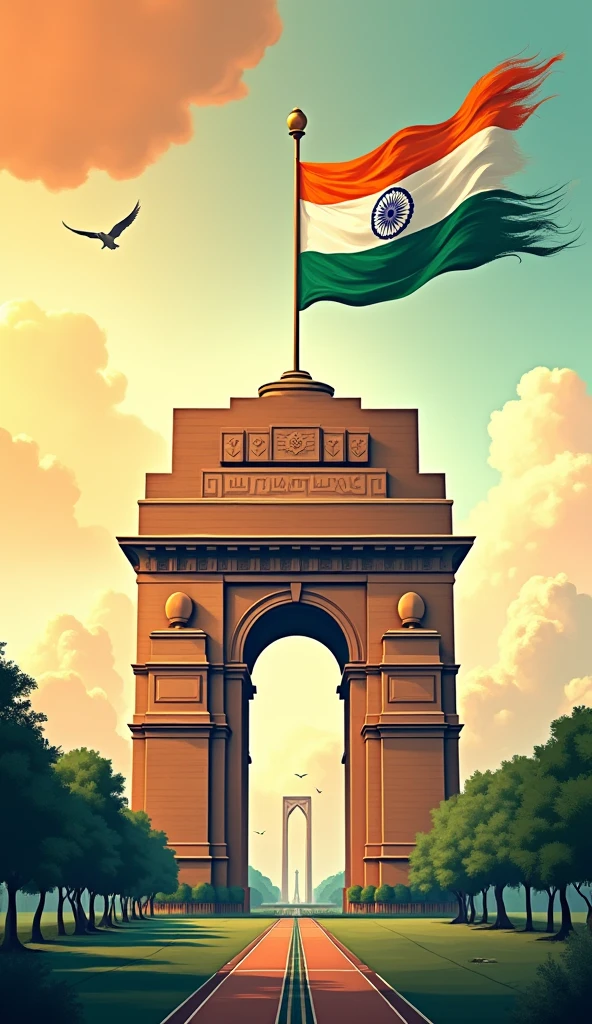 
a picture of a large arch with a flag on it, indian flag, 🚿🗝📝, tricolor background, official artwork, indian, india, amazing contrasting background, awesome greate composition, beautiful digital artwork, beautiful visuals, beautiful artwork, stunning visuals, accurate depiction, independence, by Jitish Kallat, stunning digital illustration, indiecraft aesthetic