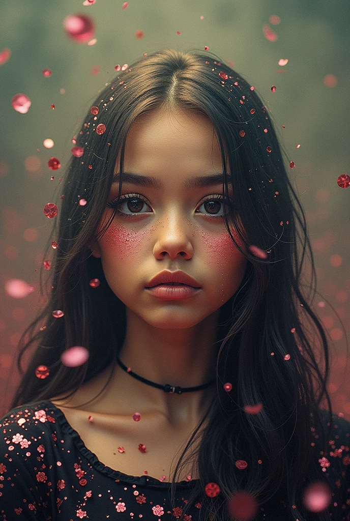 (((masterpiece))), (((Highest quality))), ((Very detailed)), (photograph), (photo:1.2) of a beautiful girl, 1girl, highly detailed face, beautiful detailed eyes, beautiful detailed lips, extremely detailed face and eyes, long eyelashes, glowing skin, photorealistic, 3D, full body portrait, submerged in a sea of pink glitter, intricate details, shimmering, sparkling, iridescent, mesmerizing, dreamlike, ethereal, cinematic lighting, dramatic shadows, vibrant colors, soft focus, hyper realistic, masterpiece. [Entire scene is surrounded by mist, evoking a mysterious and eerie atmosphere. The lighting is dark and atmospheric, with smoke and fog adding a touch of sinister ambiance. Best quality image, HDR enhancement, showcasing the utmost level of detail and realism]. [8K, Best Quality, Ultra High Resolution, (highly detailed CG unity 8k wallpaper), (best photo), (best shadows), isometric 3D, octane rendering, ray tracing, highly detailed, (Best quality, 4K, 8k:1.2), absurdity, ultra detailed, (realistic, photorealistic, photorealistic:1.37), complex parts, HDR, (complex parts:1.12), (hyper detailed, hyper realistic, Soft lighting, spicy:1.2), (complex parts, Hyper detailed:1.15). Blurred foreground. (backlit), masterpiece, high quality, brightness, chromatic aberration, foggy smoke, shadows, contrast, (warm hue, warm tone), high details, natural reflections]. many details. Cinematic lights. photo.