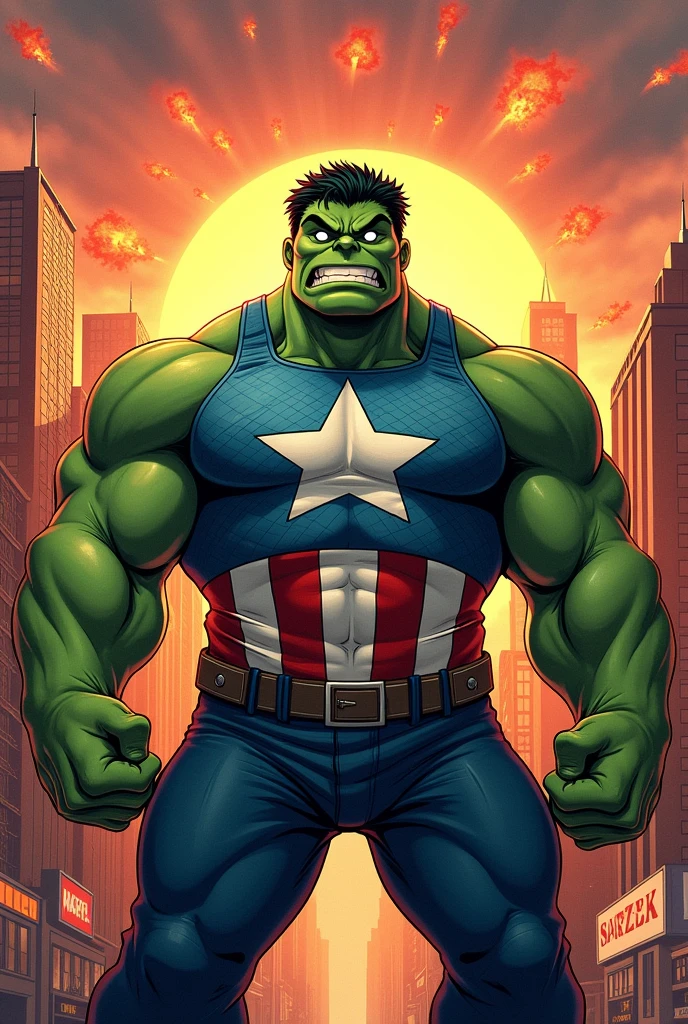 Hulk wearing Captain America's shirt