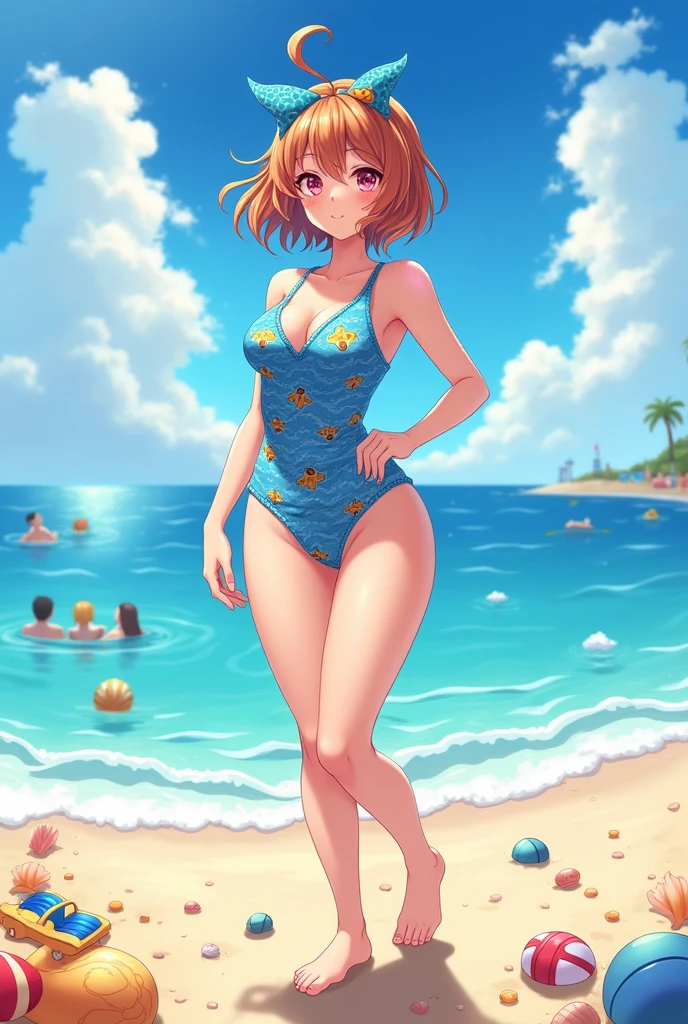 M-shaped legs in school swimsuit

