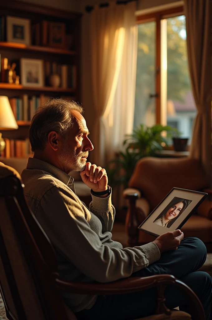 Man looking at his wife&#39;s photo 
