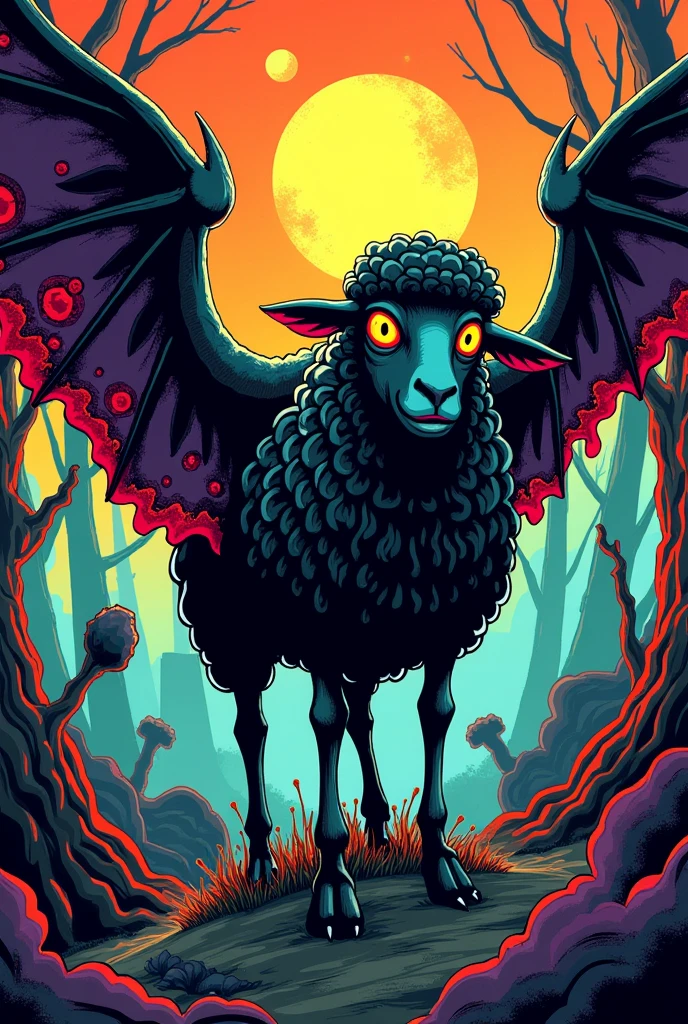 Black sheep personification Pop art style wing Horror