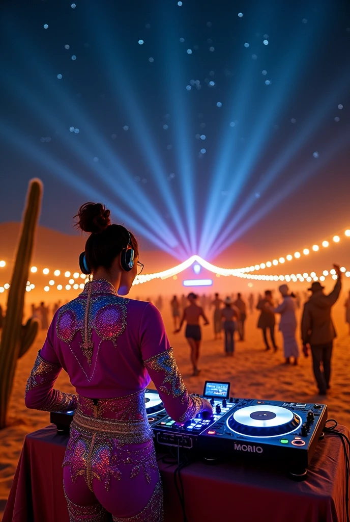dj playing at a party in the desert