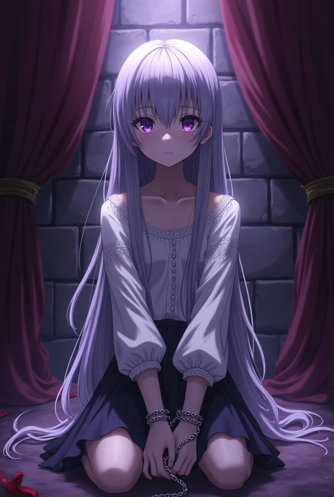 anime girl chained with blouse dark deep purple filter
