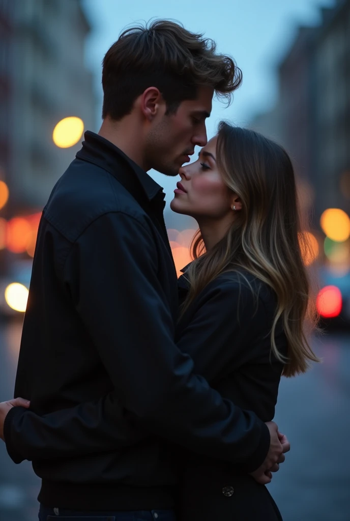 Handsome Man hugging his girlfriend from backside boy looks sad he is tall with fair complexion and girlfriend is beautiful round face
They look sad