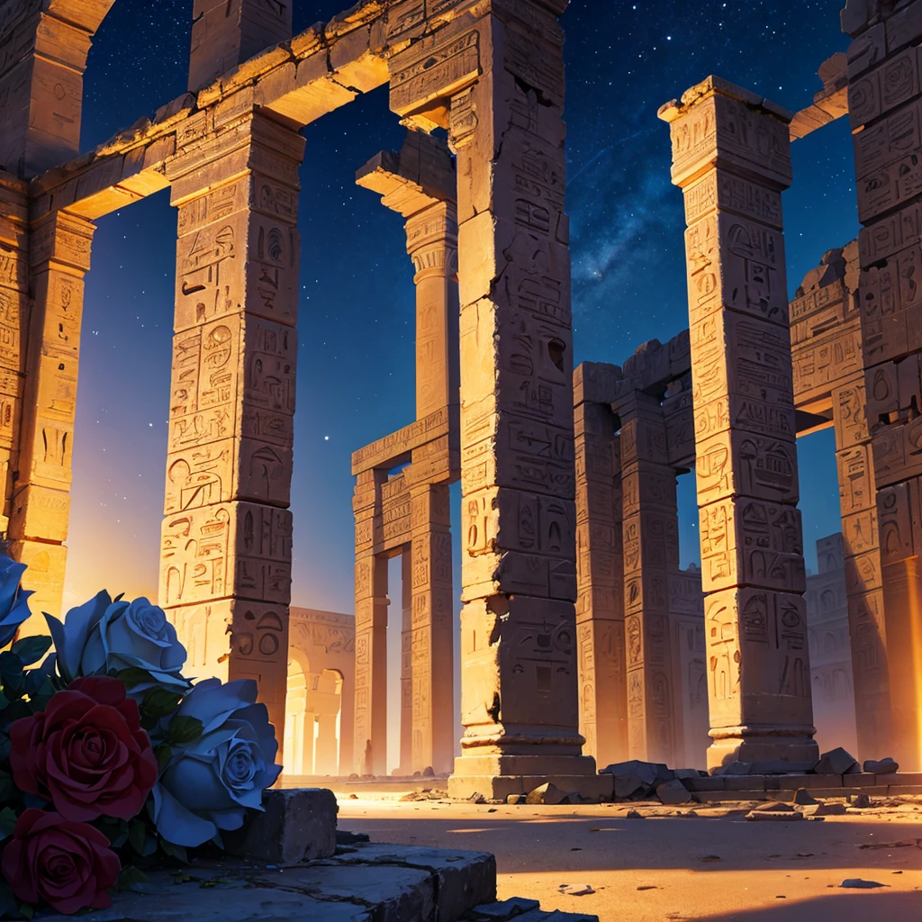 Egypt, ruins, ruins, night sky, rose