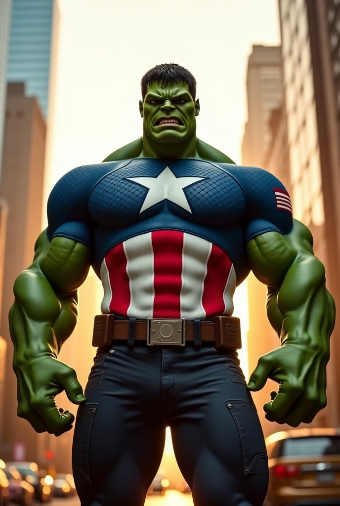 Hulk wearing Captain America&#39;s shirt 
