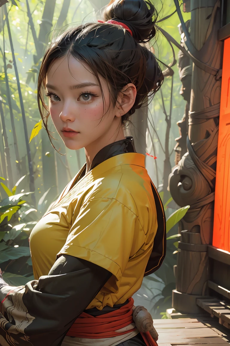 bamboo forest background,appearance of determination,Bright and colorful octane display, Cybernetic and highly detailed., Loba Andrade from apex legends, Built in unreal engine 5, Built in unreal engine 5, Trends on the engine that are not true 5, ancient portrait, Martial arts fantasy style 8k octane rendering, Displays results in an unrealistic format 5, Rendered with high octane