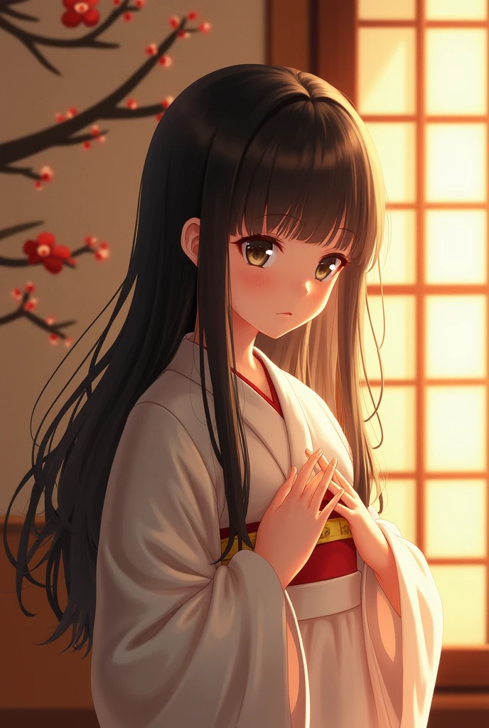 Japanese girl hiding her breasts with her hands