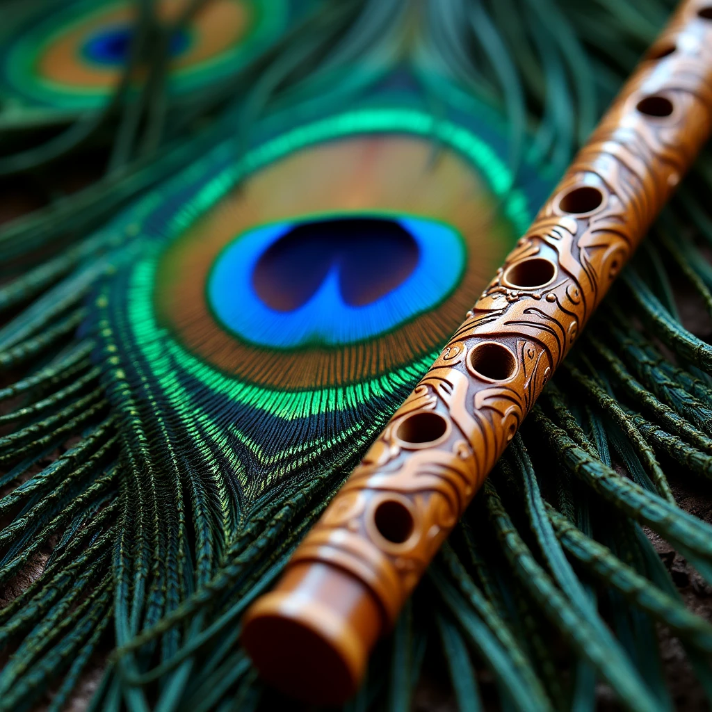peacock feather with flute without background