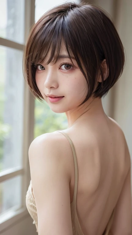 (Bob Cut Hair:1.2),(Wearing a backless dress:1.8),1 person,Japanese,21 years old,(Small breasts:1.3),(Highest quality,masterpiece:1.3,Ultra-high resolution,),(Very detailedな,Caustics),(Realistic:1.4,RAW shooting,)Ultra-Realistic Capture,Very detailed,High resolution 16K human skin closeup。 Natural skin texture、,pores、、It needs to be detailed enough to be easily identifiable。 Skin tone is even and healthy looking。 Use natural light and color, Happy expression, Looking into the camera, Perfect dynamic composition, indoor、Cleavage、freckles、Duck mouth、