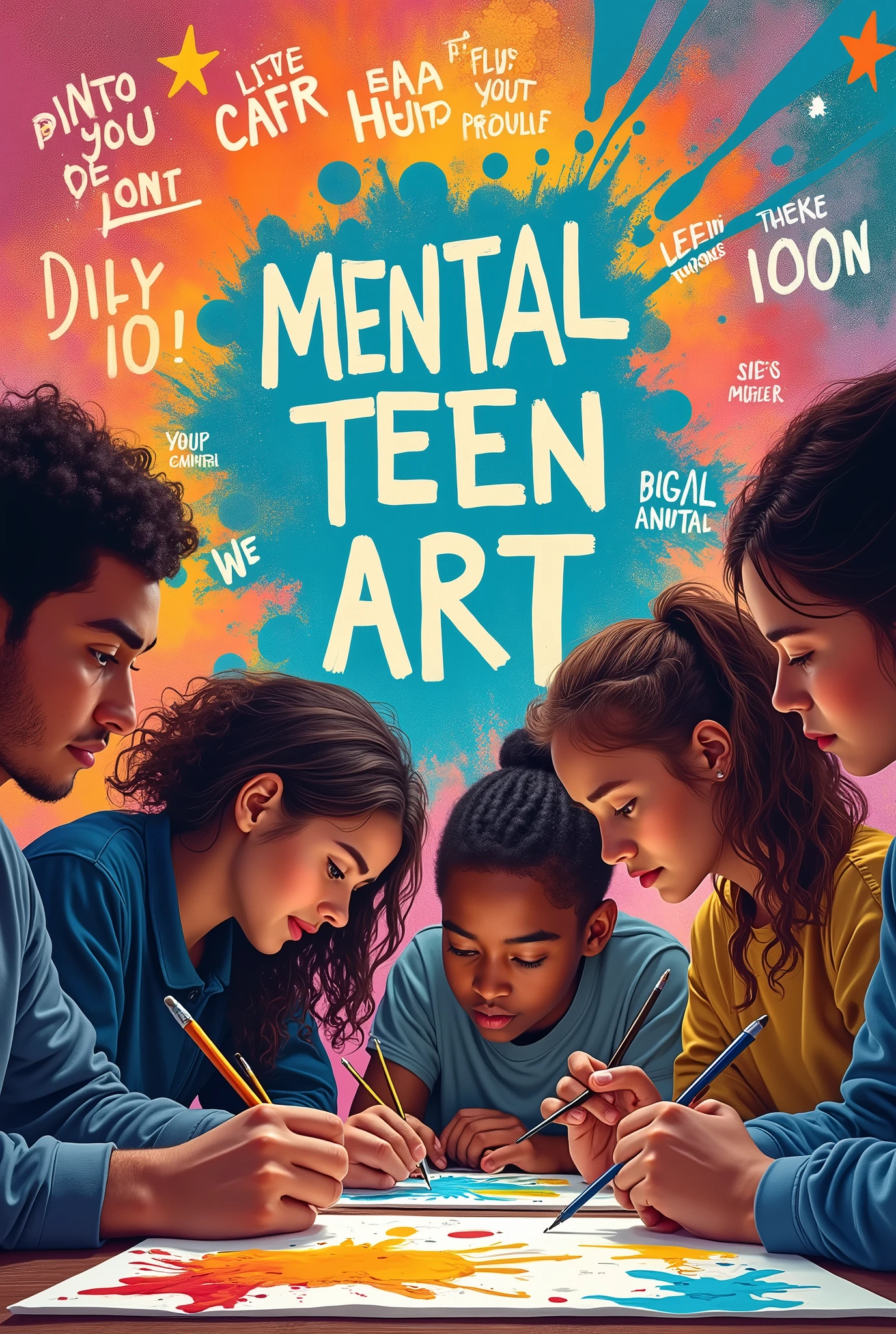 Create a poster image about mental health and teen art 