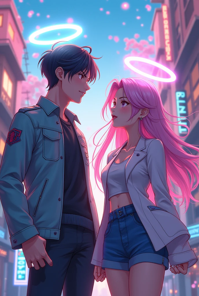 I want a picture of a man and a woman in an anime with a halo like a game bluearchive