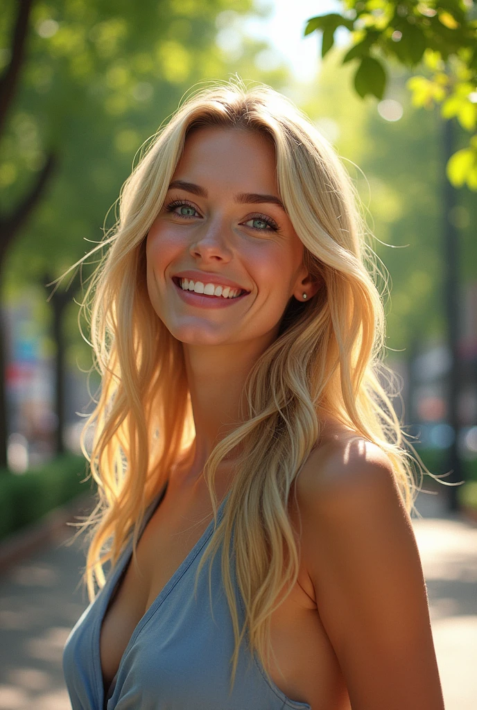 Blonde woman with blue eyes, une personne qui est realiste,