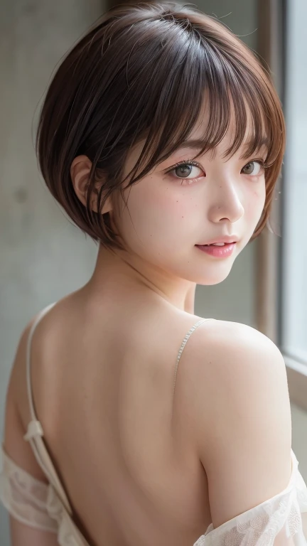 (Bob Cut Hair:1.2),(Wearing a backless dress:1.8),1 person,Japanese,21 years old,(Small breasts:1.3),(Highest quality,masterpiece:1.3,Ultra-high resolution,),(Very detailedな,Caustics),(Realistic:1.4,RAW shooting,)Ultra-Realistic Capture,Very detailed,High resolution 16K human skin closeup。 Natural skin texture、,pores、、It needs to be detailed enough to be easily identifiable。 Skin tone is even and healthy looking。 Use natural light and color, Happy expression, Looking into the camera, Perfect dynamic composition, indoor、Cleavage、freckles、Duck mouth、You can see up to the buttocks