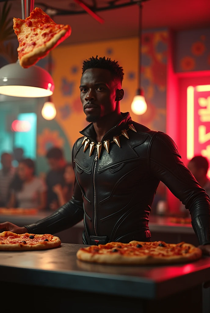 Dans le film Black Panther, dans une scène réelle, Erik Killmonger vend des pizzas.