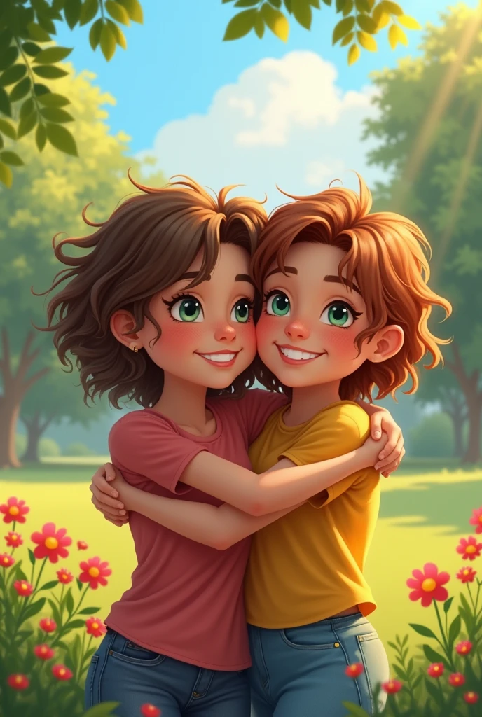Friends one 29 and the other 26 hug each other, do not look at kameta