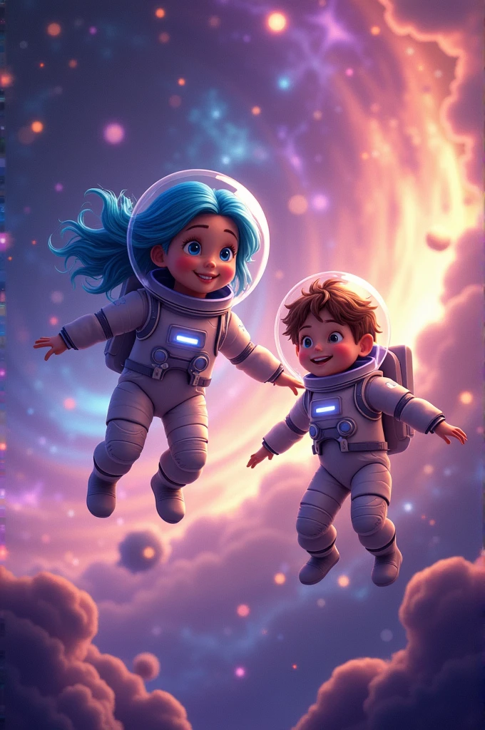 Girl boy astronaut 4D in the universe 