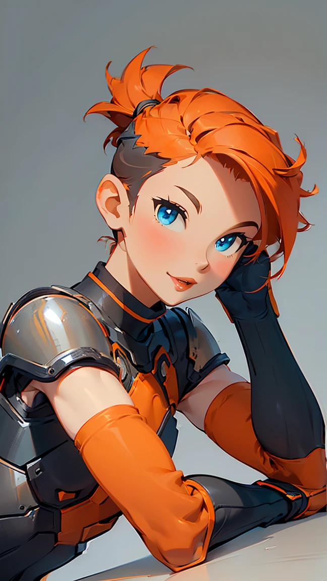 1man, (undercut hair:1.2), (sideways:1.2), (twink:1.2), (gray background:1.2), (orange hair:1.2), (blushing:1.2), (orange armor with black details:1.2), (side angle:1.2), (gorgeous:1.2), (16K:1.2), (looks up:1.2), (face sideways:1.2), (arms down:1.2), (face sideways:1.2), (arms down:1.2), (pose model:1.2)