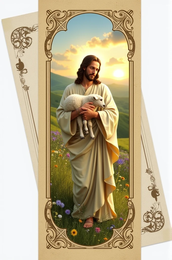 Create a bookmark where Jesus Christ is holding a sheep