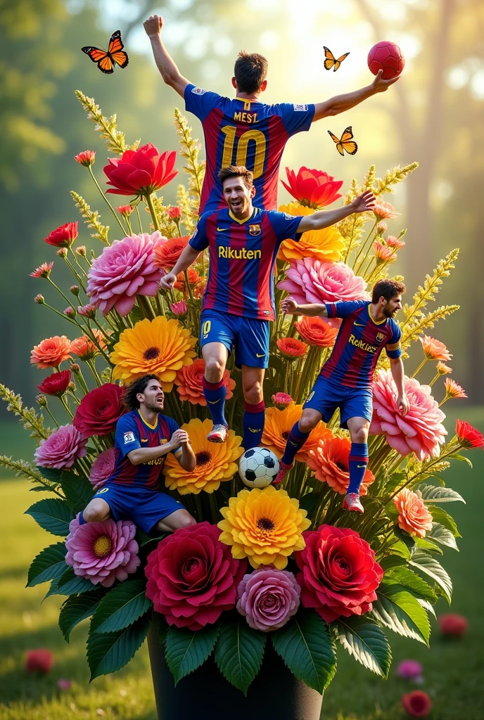 create a picture of a bouquet with messi&#39;s photos