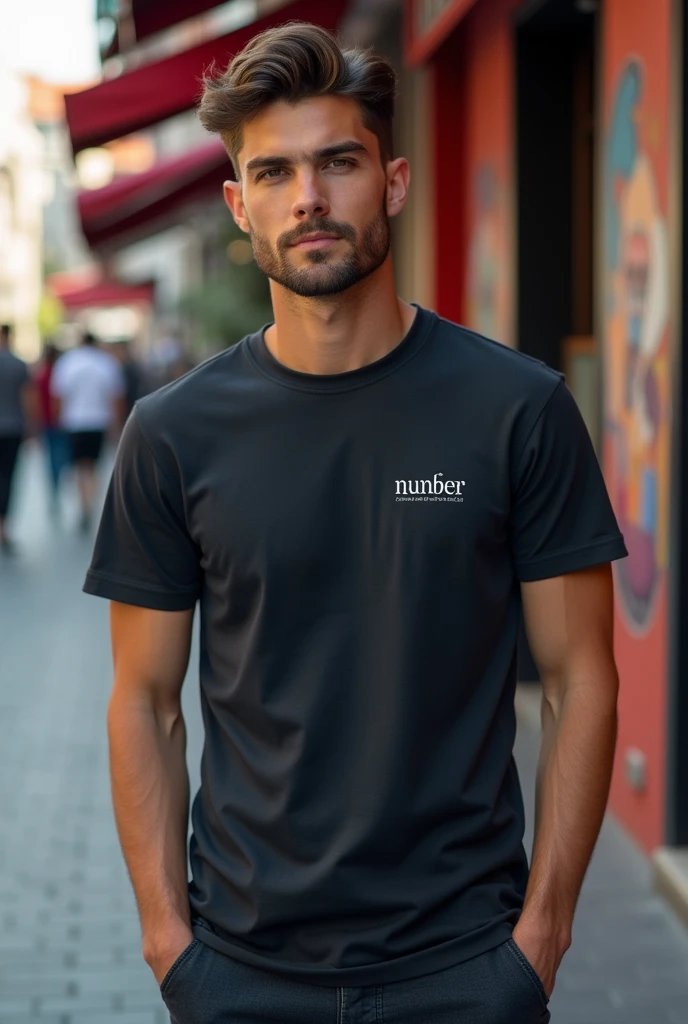 Can you create an image of a t-shirt with the word number on the left chest please?