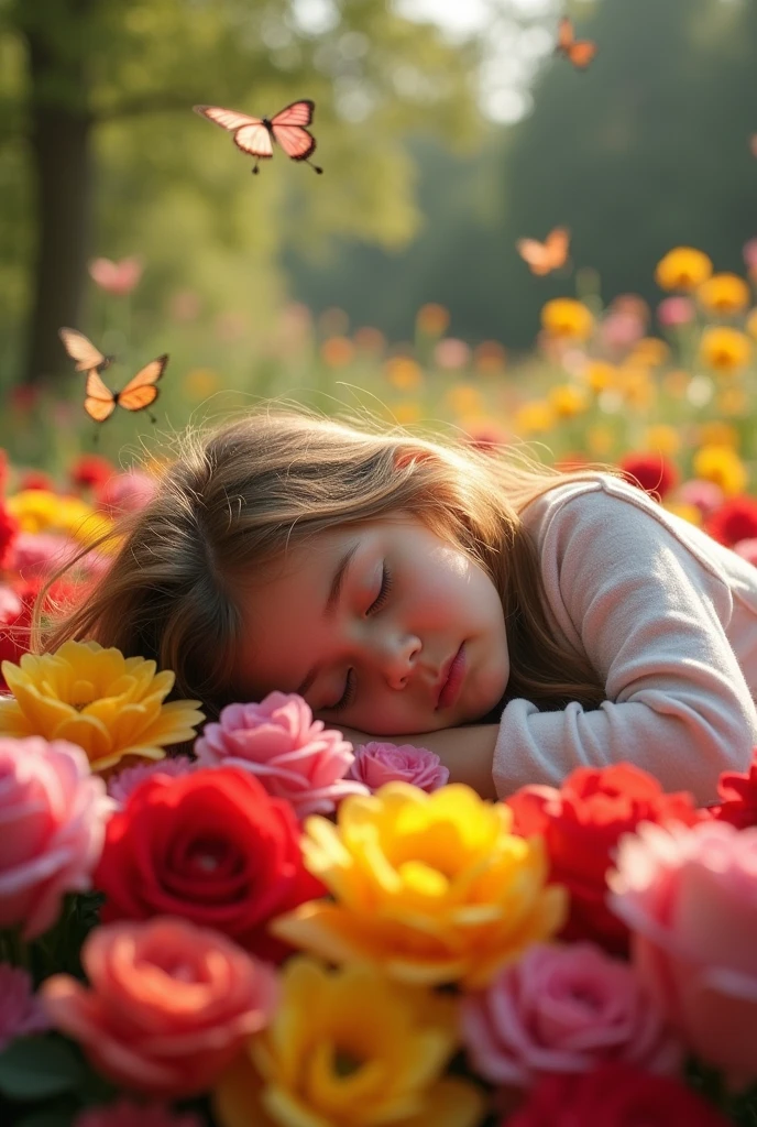 girl sleeping on the flower