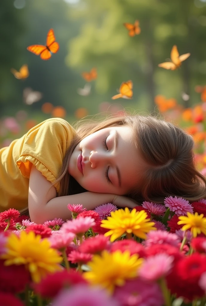girl sleeping on the flower
