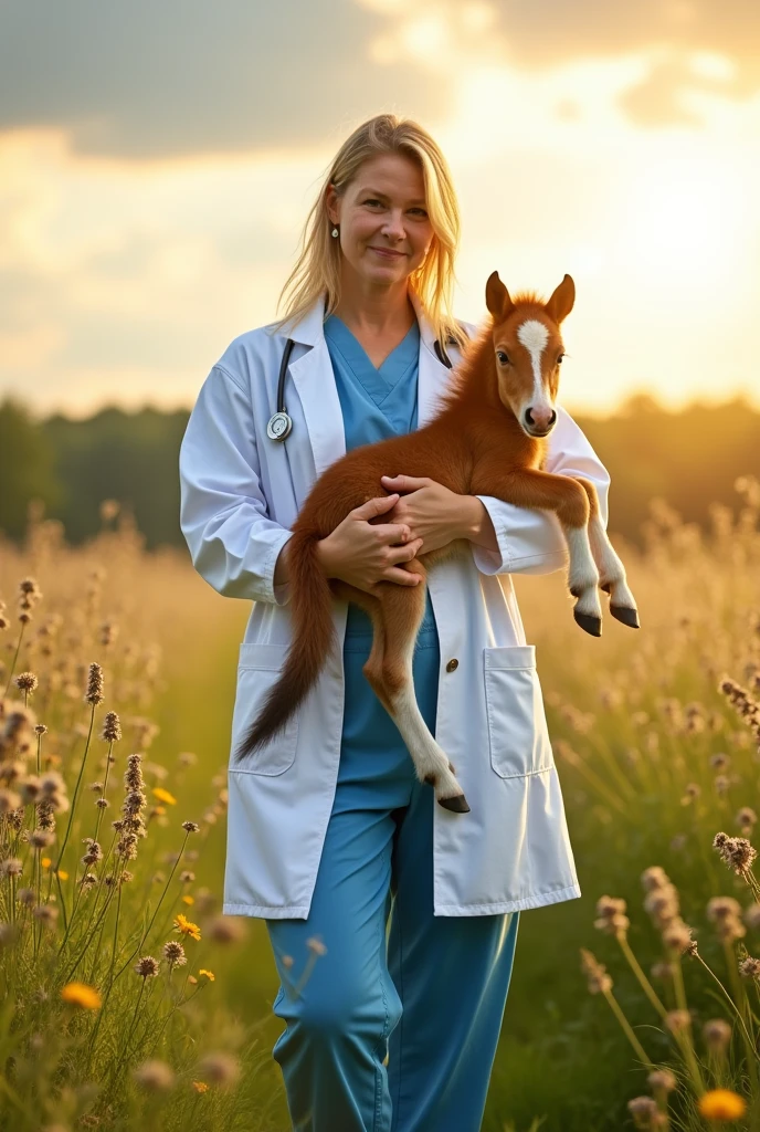 Obstetrician doctor holding horse