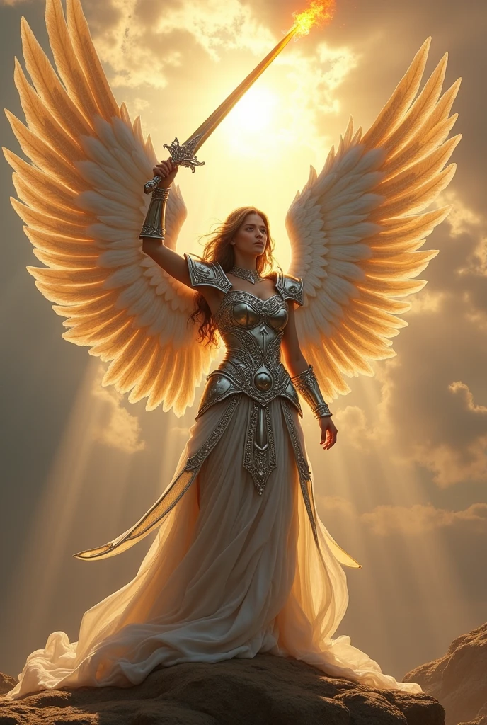 A warrior angel with armor and wings