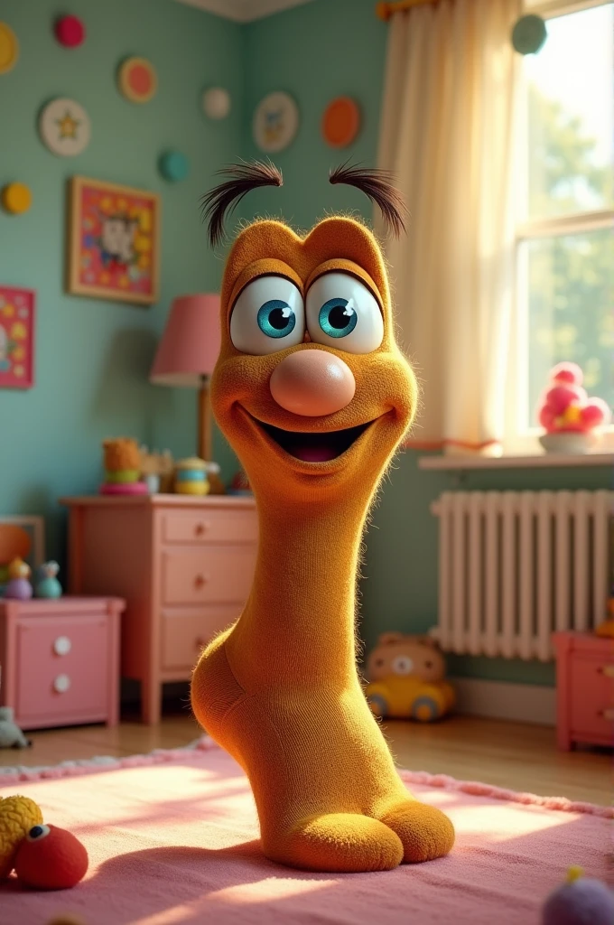 Brown sock with blue eyes animated cartoon