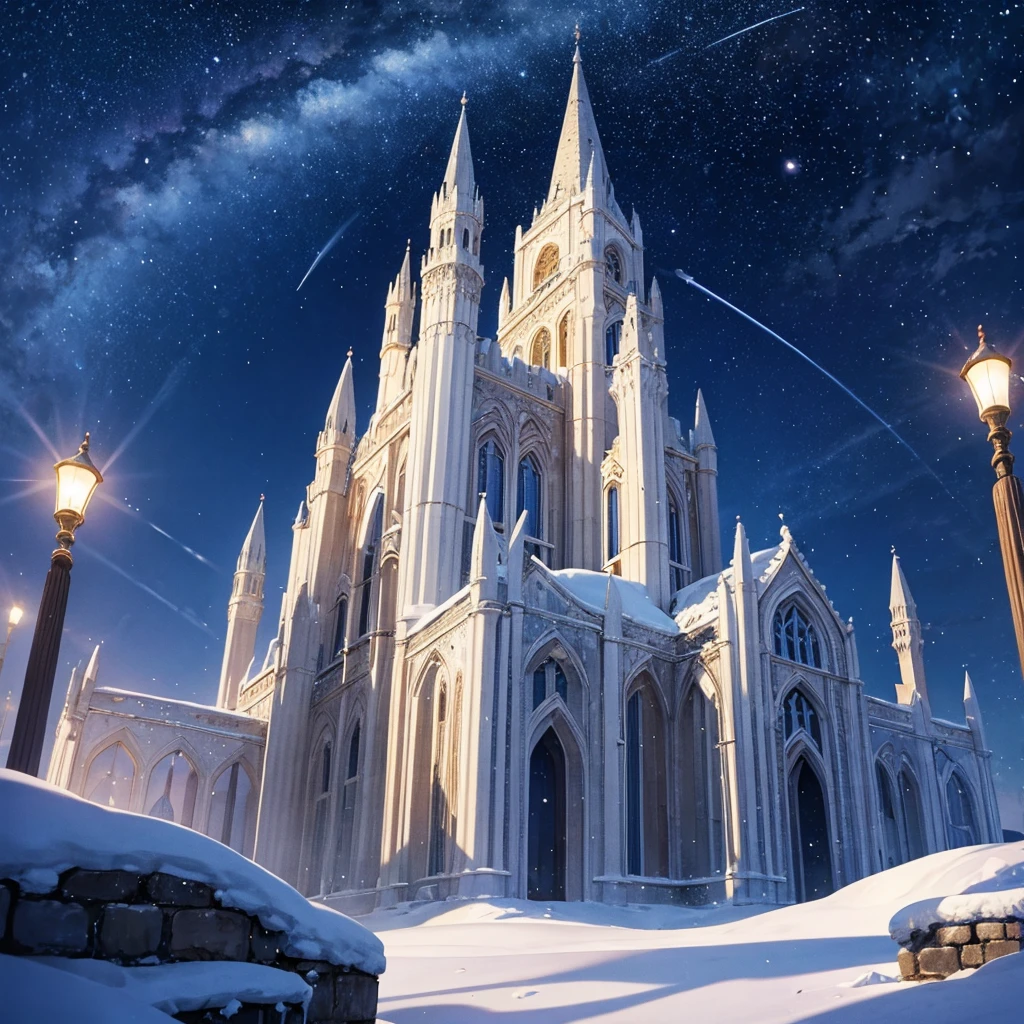 Tartarian civilization, night sky, full of stars, snow, landscape