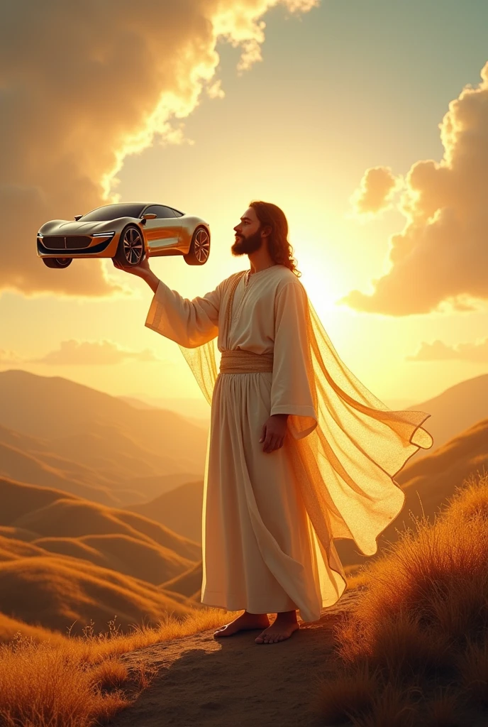 Jesus avec une voiture dans sa main