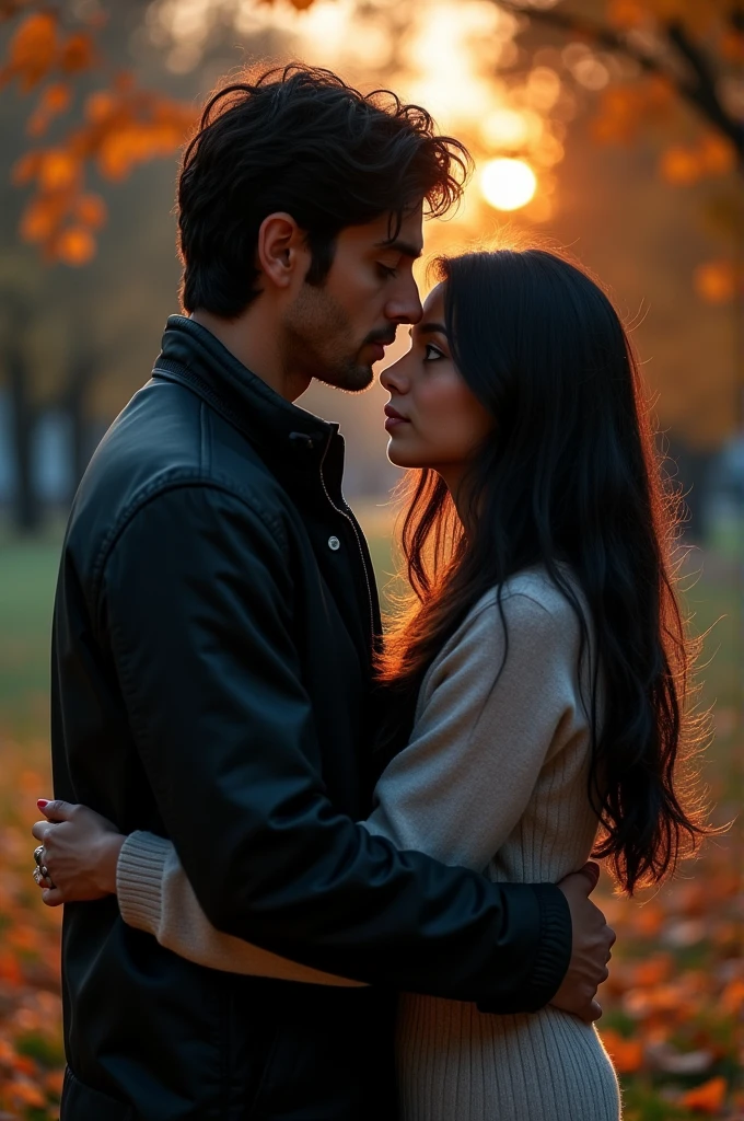 Turkish man hugging his girlfriend from backside they both look great sad but they are very beautiful