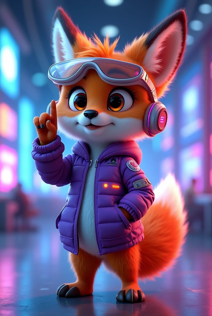 Create a 3D Disney Pixar style young fox named Fluffy, with a look focused on the technology section. She should have vibrant orange fur with white spots on her belly and paws., with big, expressive eyes and cute ears. Cute must be dressed and equipped with modern technological accessories: vestimentas: A futuristic purple jacket with neon accents, perhaps with illuminated panels or digital graphics, for a modern and technological look. Accessories to be included: A pair of augmented reality glasses (midair) with a futuristic design and bright lenses. A high-end smartwatch with a holographic display and a silver metal strap. A stylish wireless headset, featuring a sleek and modern design. A small portable technology device, como um tablet ou um gadget de alto-tech, that she may be holding or using. A pair of sneakers with built-in LED, that light up or flash for a technological effect. Fofinha must have a posture that suggests interaction with technology, como ajustando os óculos midair ou mexendo em um gadget. The background should be a futuristic and technological environment, like a modern office with digital panels or a high-tech control room, capturing the essence of innovation and technology.
Showing the tennis