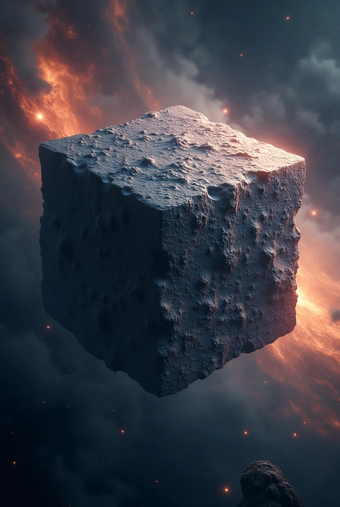 A surreal, hyperrealistic cube-shaped earth, highly detailed 8k, intricate fractal patterns on the surface, glistening metallic texture, surrounded by a starry nebula, cinematic dramatic lighting, moody colors, mesmerizing abstract sci-fi landscape