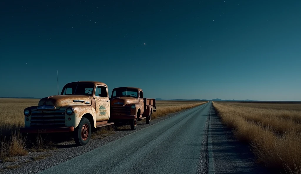 old trucks alone on road night