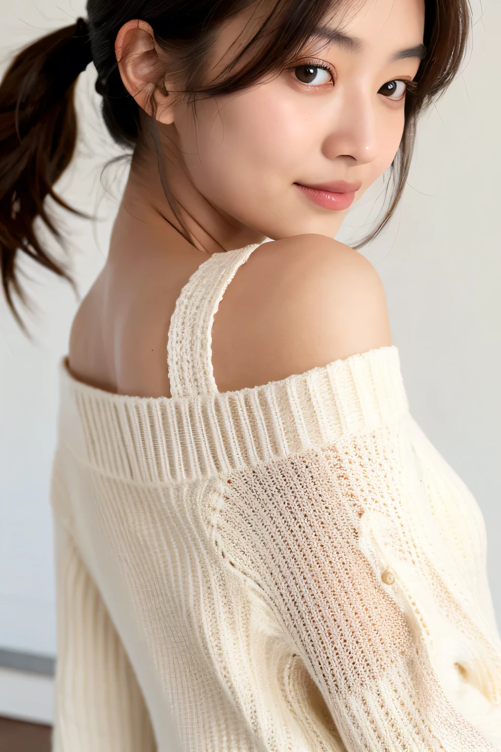 ((best quality)), ((Masterpiece)), (details), 1 girl, open shoulder sweater,