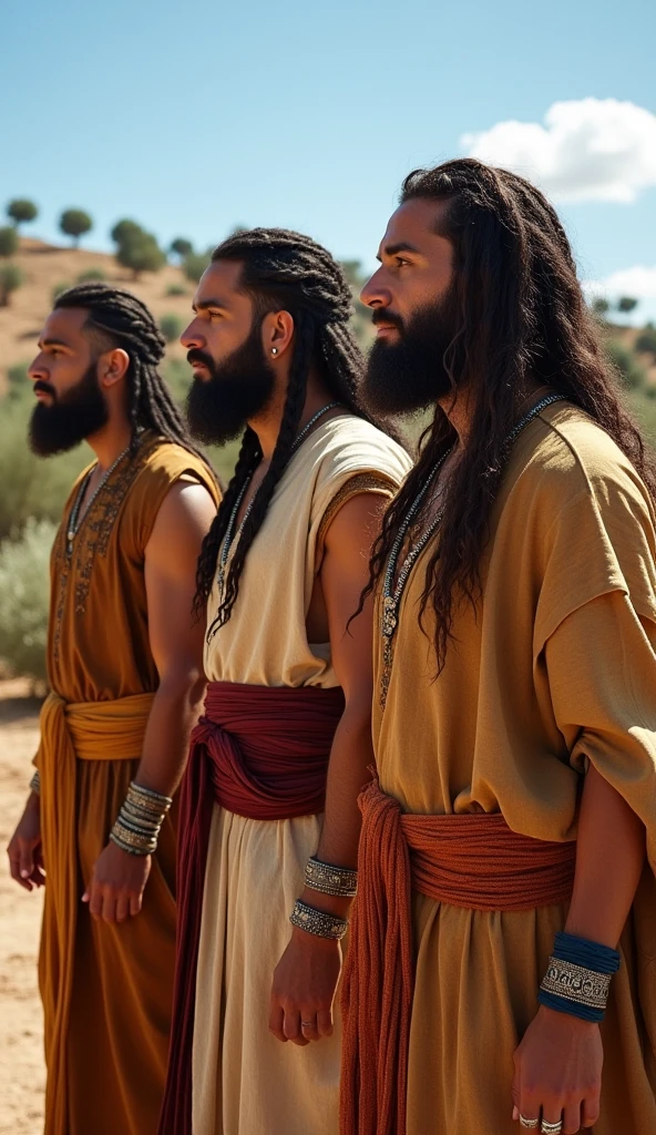 Make a picture of three well-dressed Nazirite men each at an angle