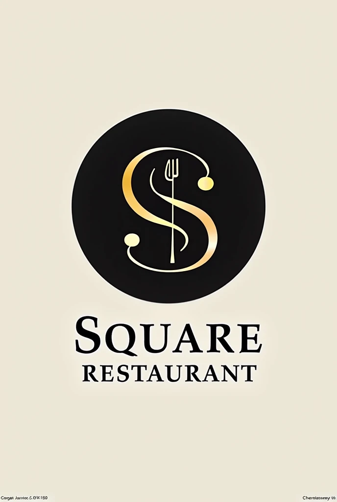 Logo for restaurant named   Ssquare junior chef restaurant in circle shapes and adding touch of chef also adding symbol of S and adding 2 on top of s with a subtitle of junior chef restaurant  also included into the square shape with a black golden  colour theme and adding restaurant touch tp logo