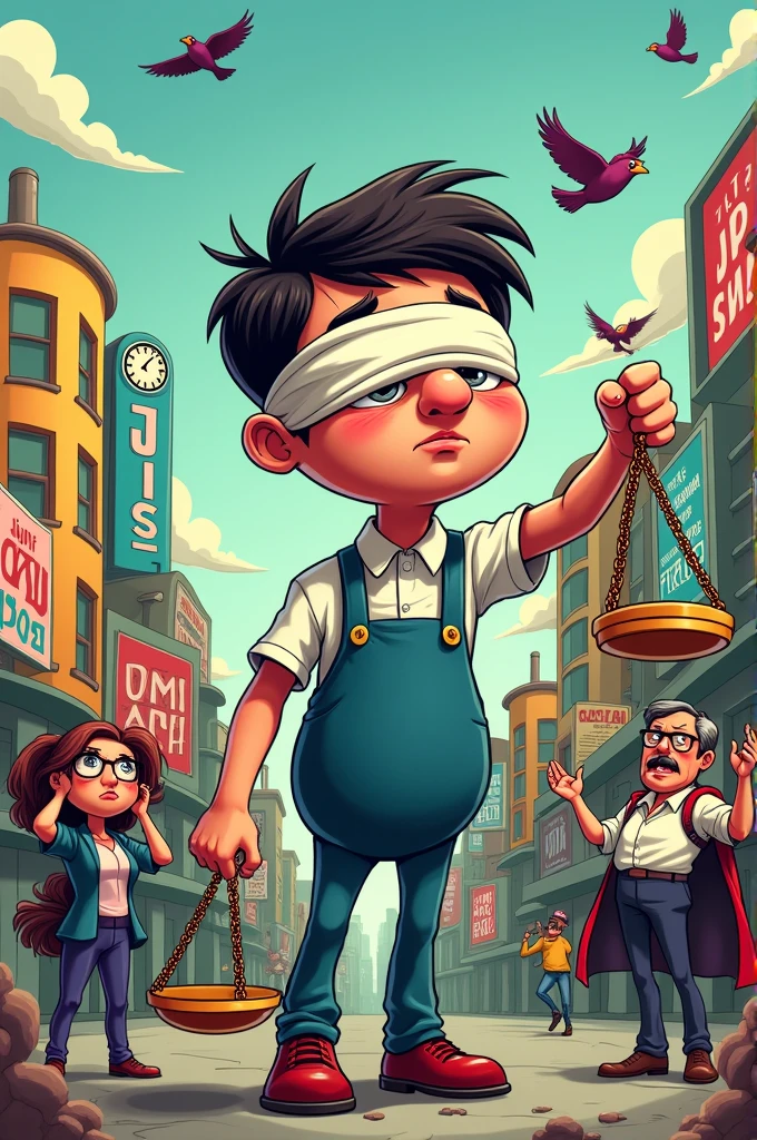 Create a cartoon about whether justice exists or is blind?