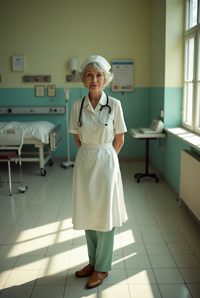 Old nurse in 1970's uniform