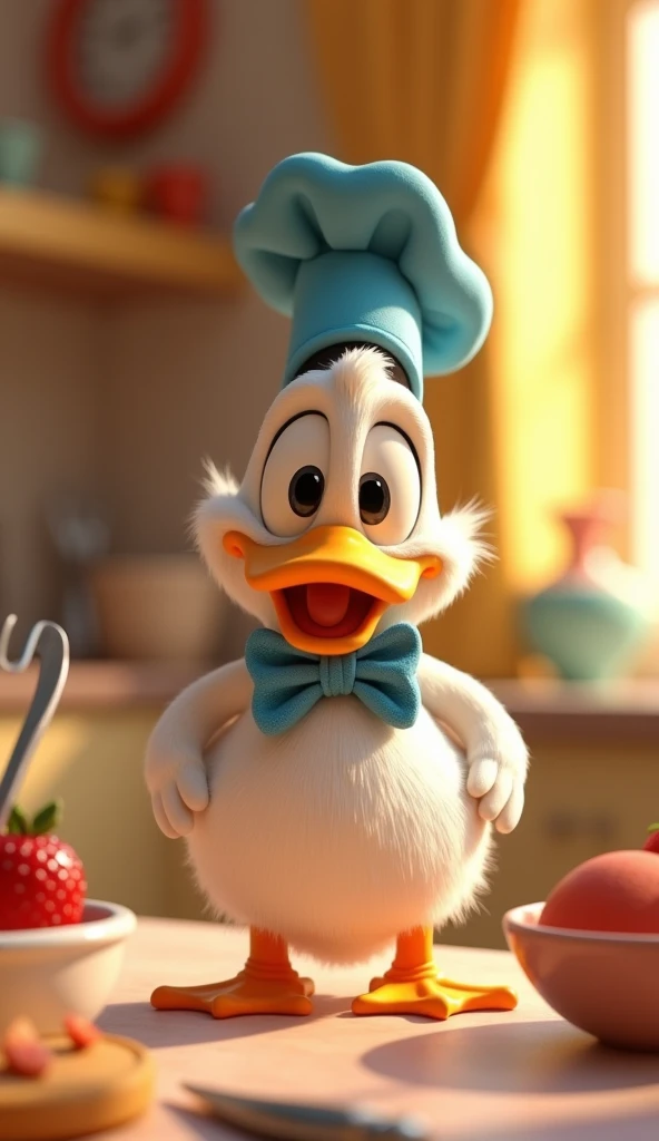 a close up of a cartoon duck wearing a bowtie and a hat, 3 d animation demo reel, 3d animation, 3 d animation, 3 d animated movie, 3d animated, 3 d animated, tv commercial, clay animation, cgi animation, cute! c4d, cute 3 d render, pixar 3 d animation style, food commercial 4 k, 3 d cartoon