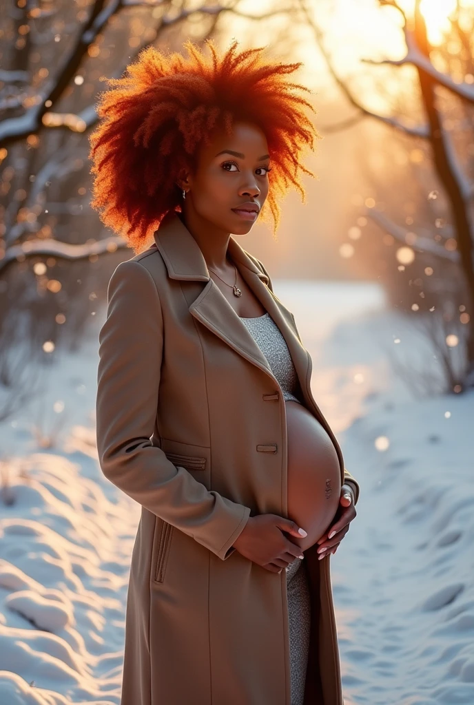 sexy red haired african woman pregnant winter 
