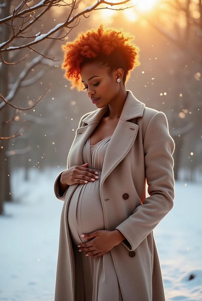 sexy red haired african woman pregnant winter