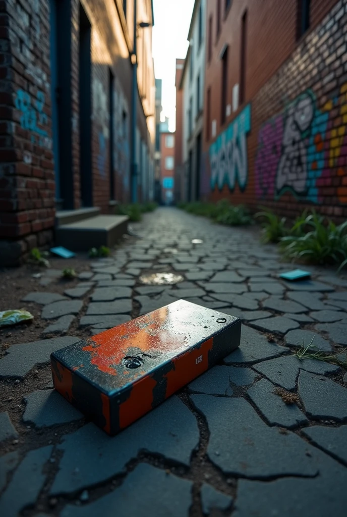 Please, Create an image where a damaged phone box appears, specifically the box of the Xiaomi Redmi Note 11.